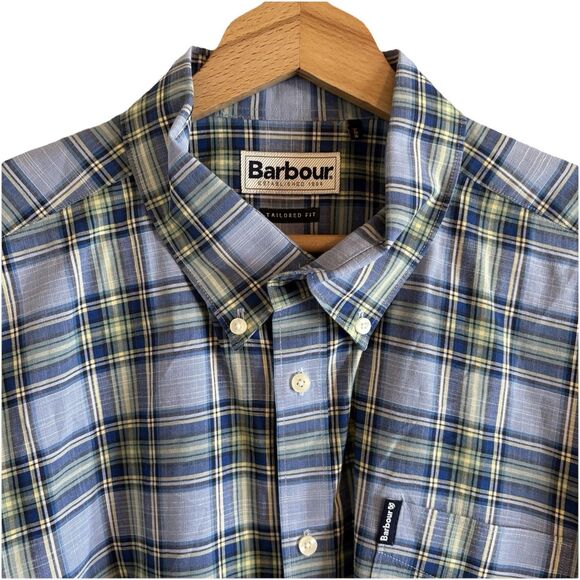 Barbour Highland Check 26 Long Blue Yellow Plaid Tailored Fit Long Sleeve Men XL - Picture 3 of 11